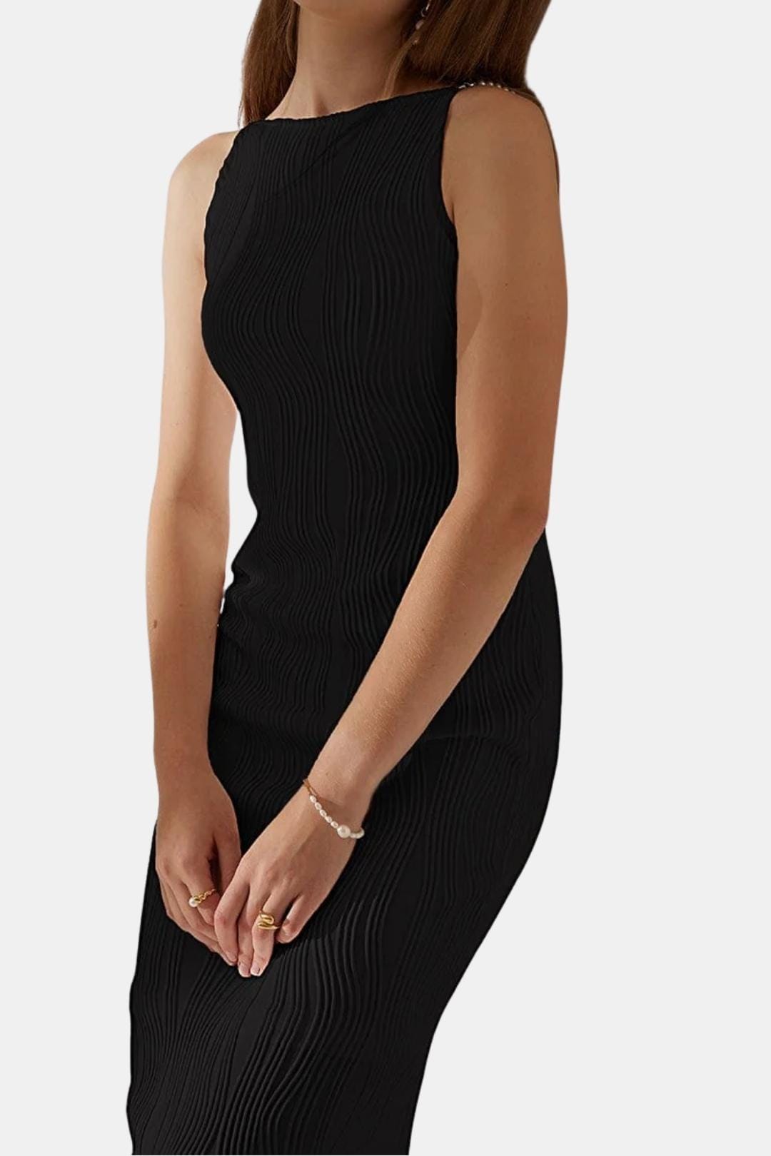 Chaya – Sculpted Ripple Texture Minimal Midi Dress