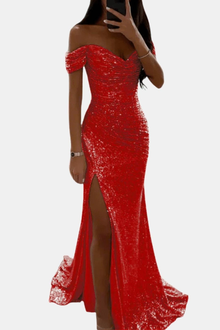 Diana Off-Shoulder Sequin Maxi Dress