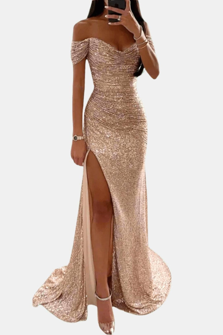 Diana Off-Shoulder Sequin Maxi Dress