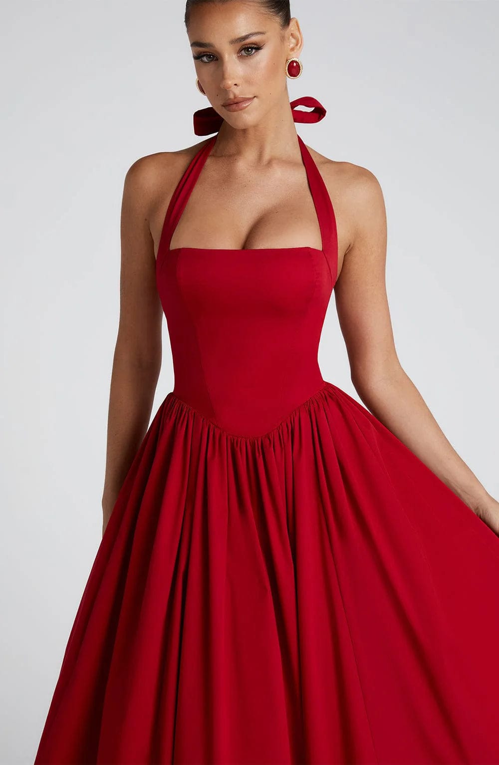 Elena Boned Lace-Up Midi Dress