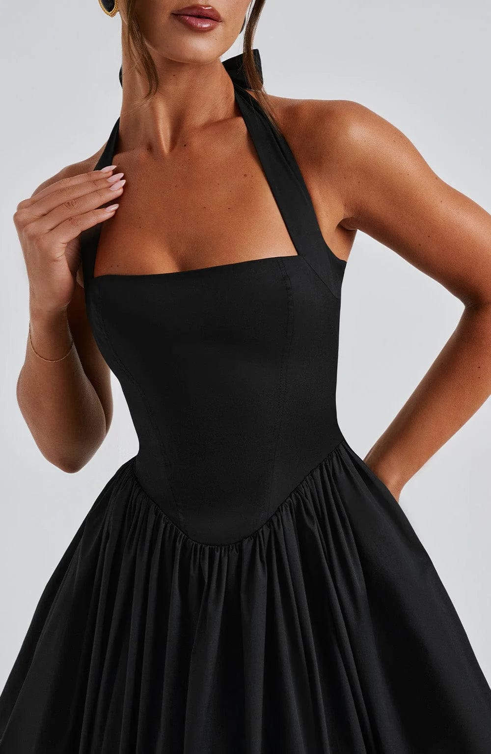 Elena Boned Lace-Up Midi Dress