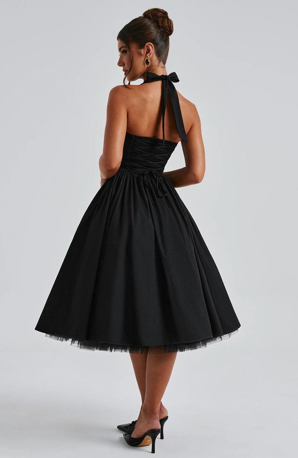 Elena Boned Lace-Up Midi Dress