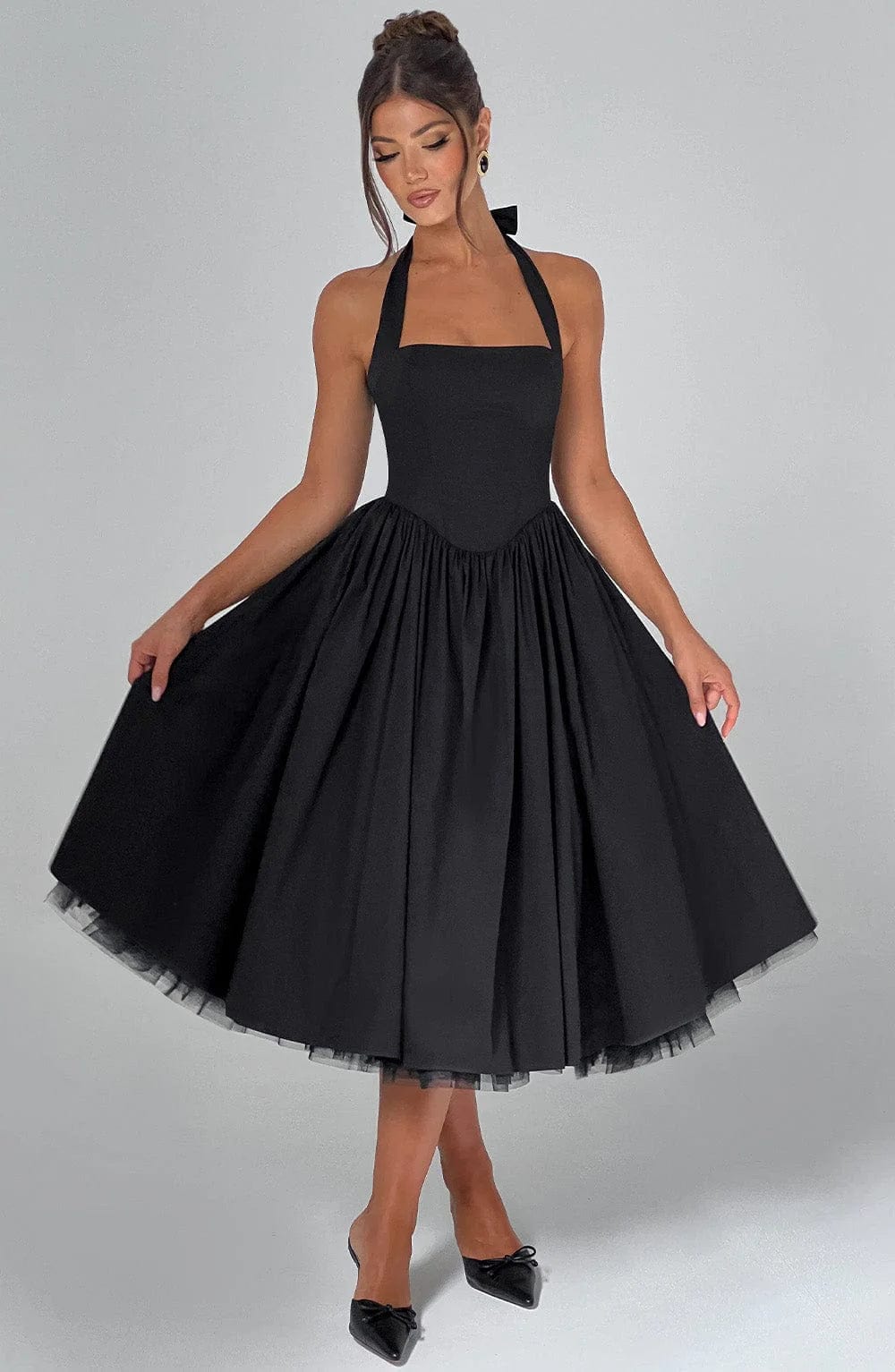 Elena Boned Lace-Up Midi Dress