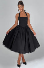 Elena Boned Lace-Up Midi Dress