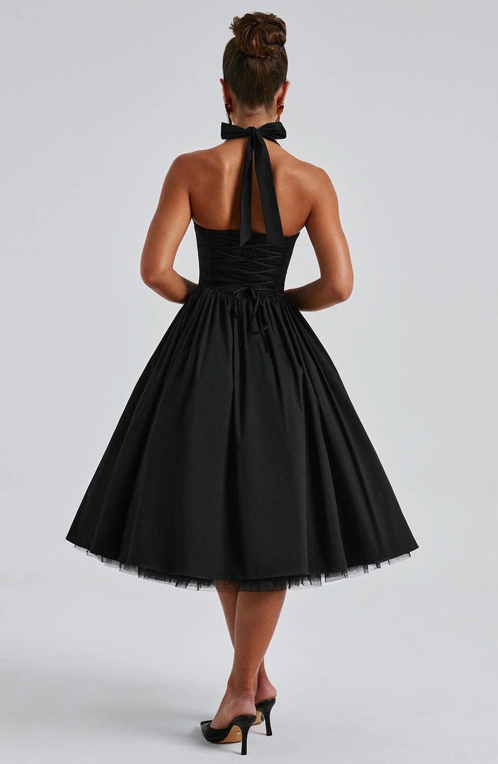 Elena Boned Lace-Up Midi Dress