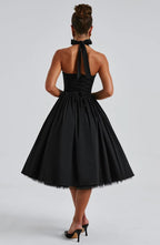 Elena Boned Lace-Up Midi Dress