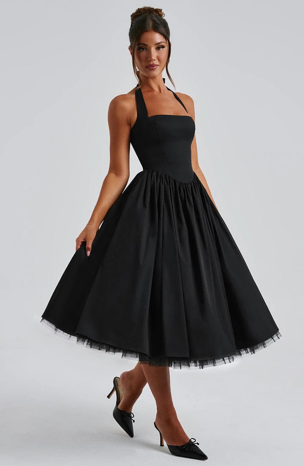 Elena Boned Lace-Up Midi Dress