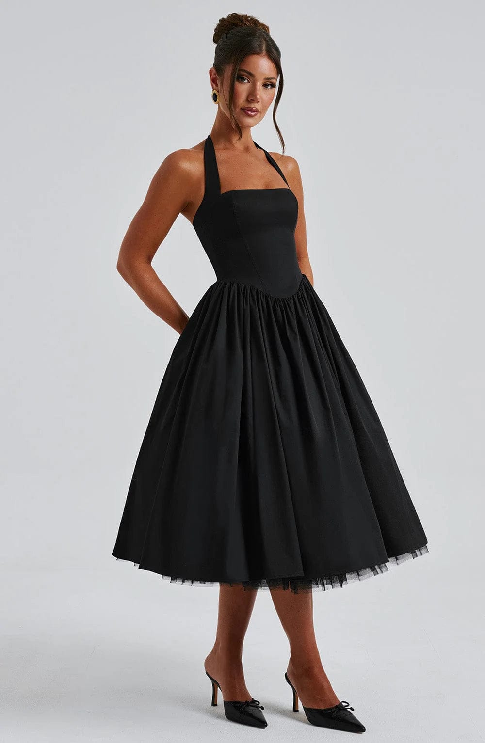 Elena Boned Lace-Up Midi Dress