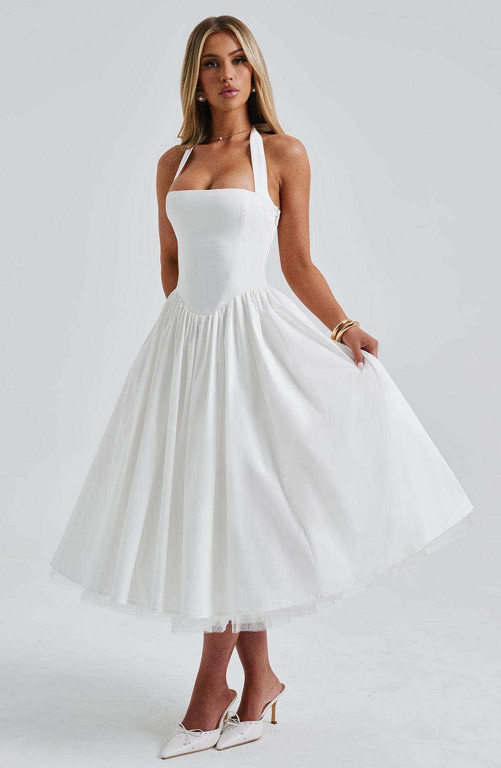 Elena Boned Lace-Up Midi Dress
