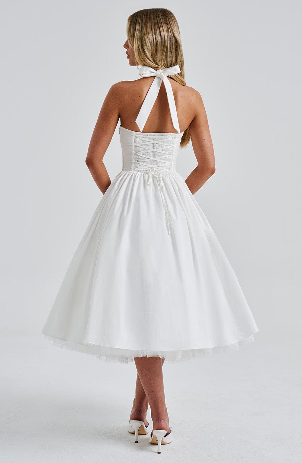 Elena Boned Lace-Up Midi Dress
