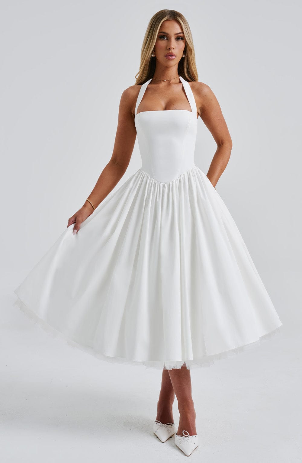 Elena Boned Lace-Up Midi Dress