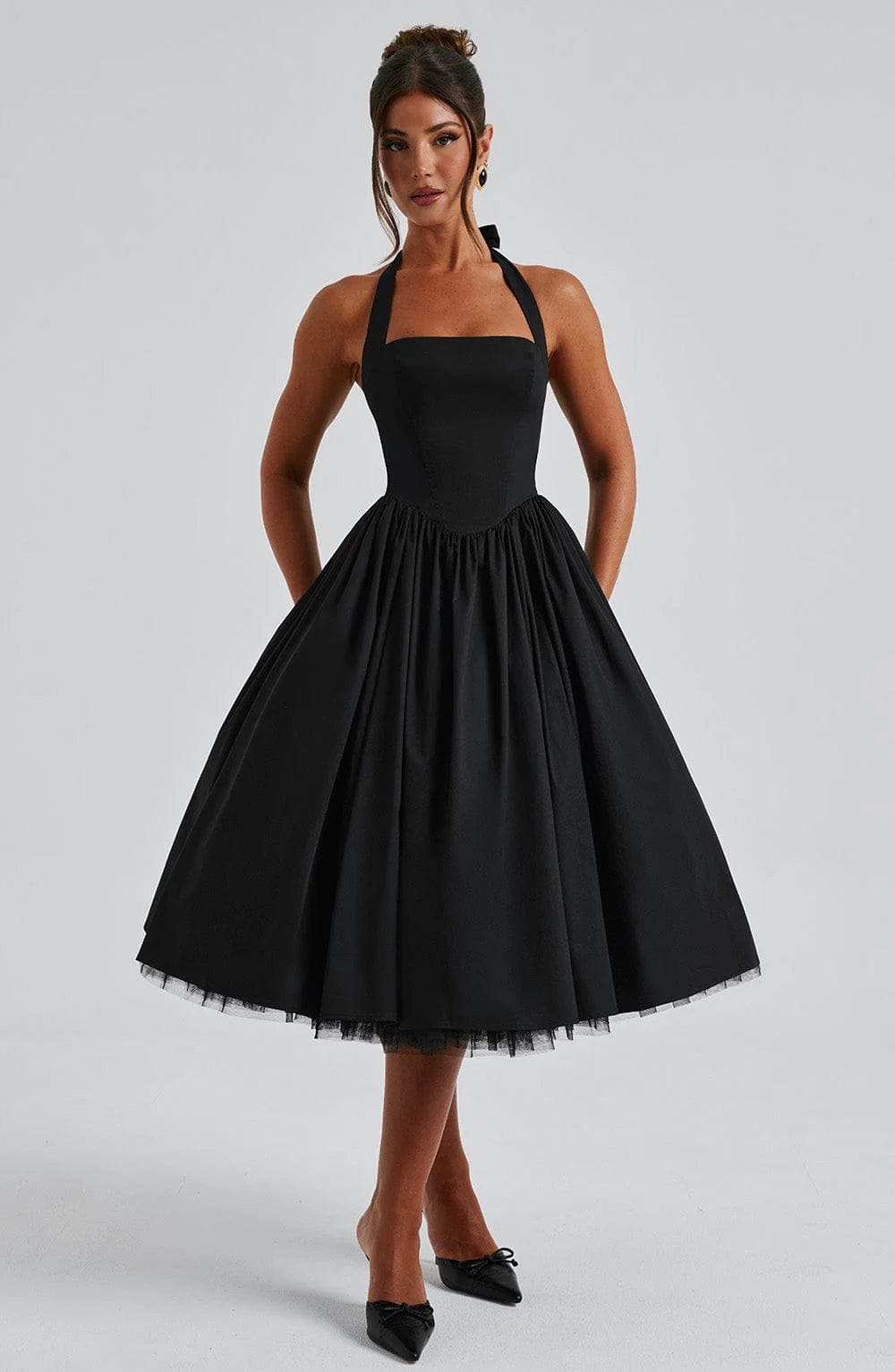 Elena Boned Lace-Up Midi Dress