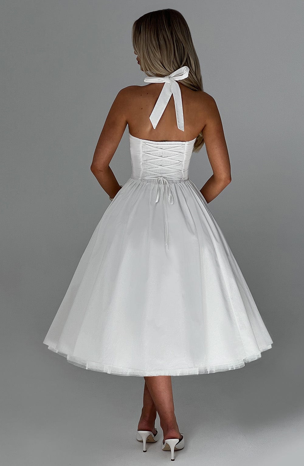 Elena Boned Lace-Up Midi Dress