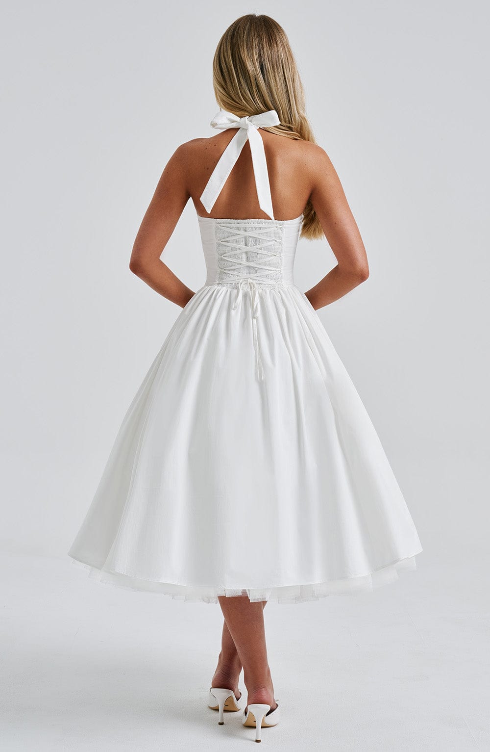 Elena Boned Lace-Up Midi Dress