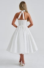 Elena Boned Lace-Up Midi Dress