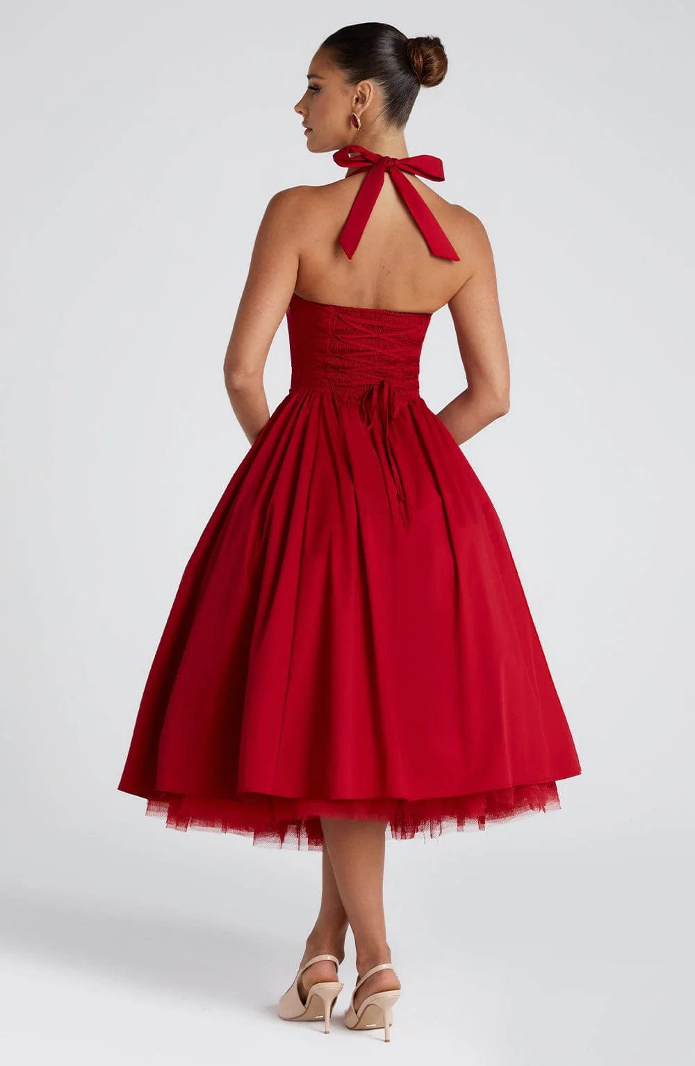 Elena Boned Lace-Up Midi Dress