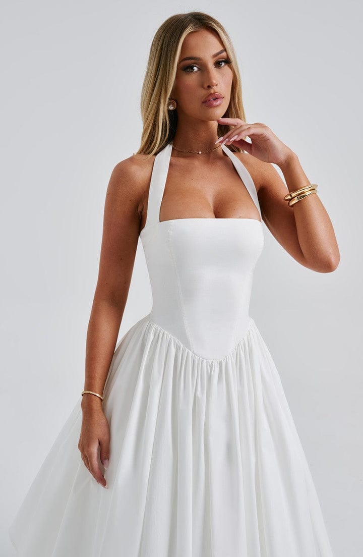 Elena Boned Lace-Up Midi Dress