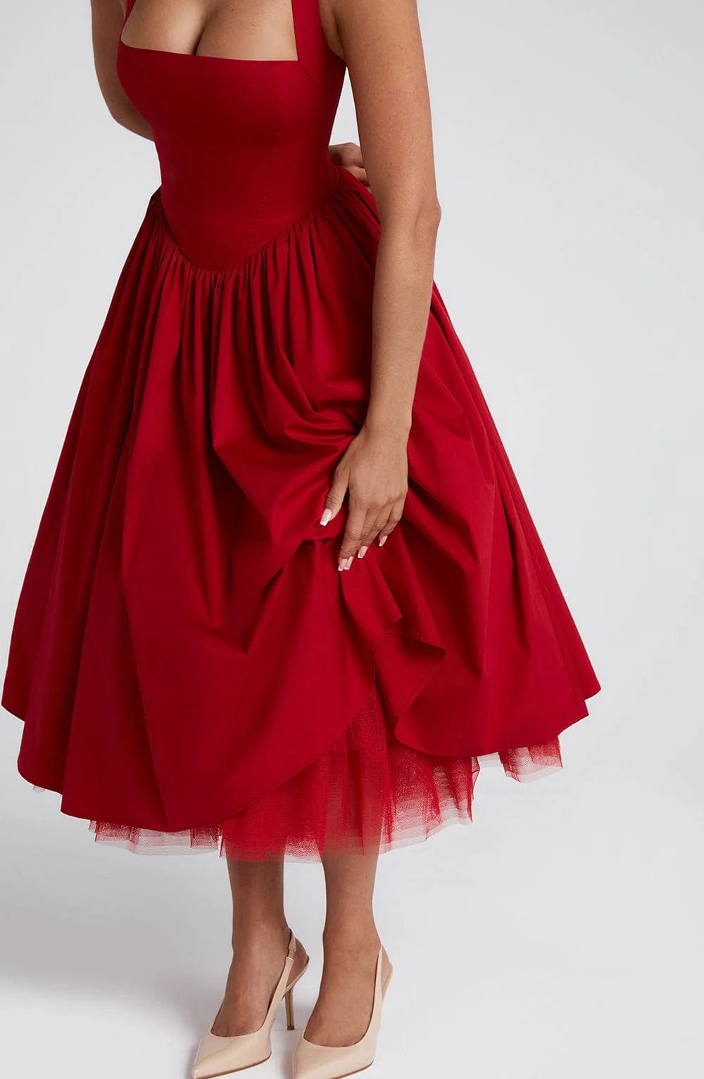 Elena Boned Lace-Up Midi Dress