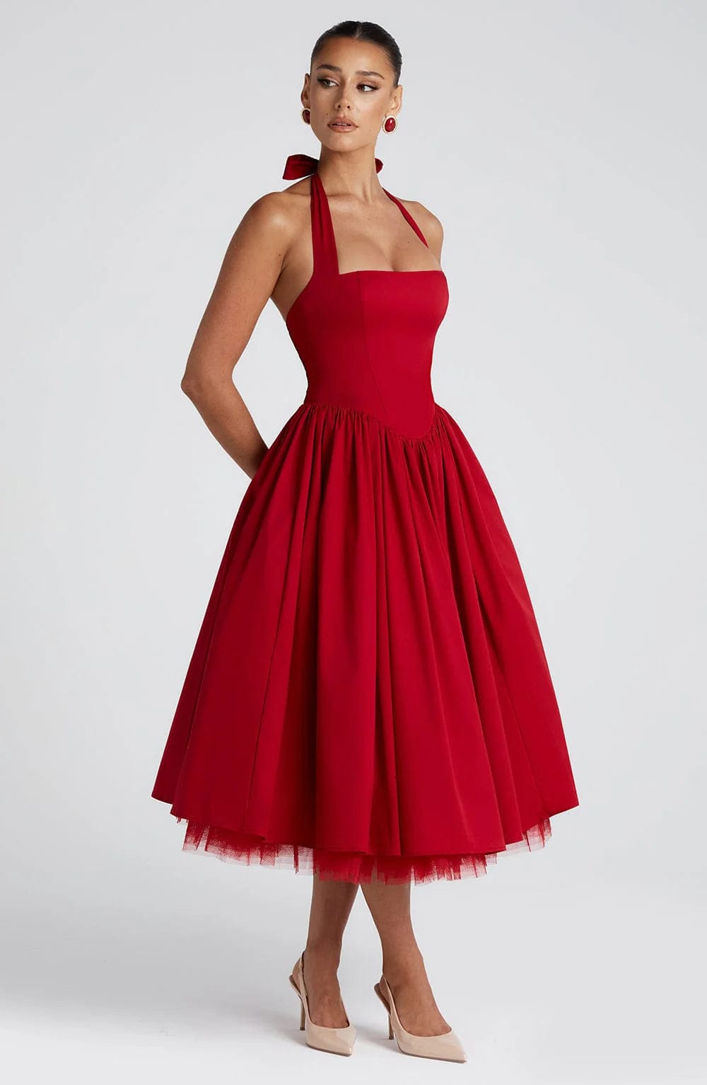 Elena Boned Lace-Up Midi Dress