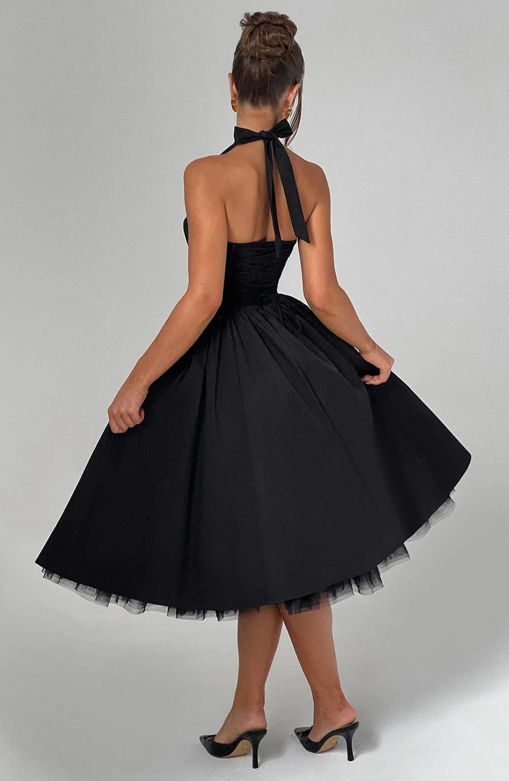 Elena Boned Lace-Up Midi Dress
