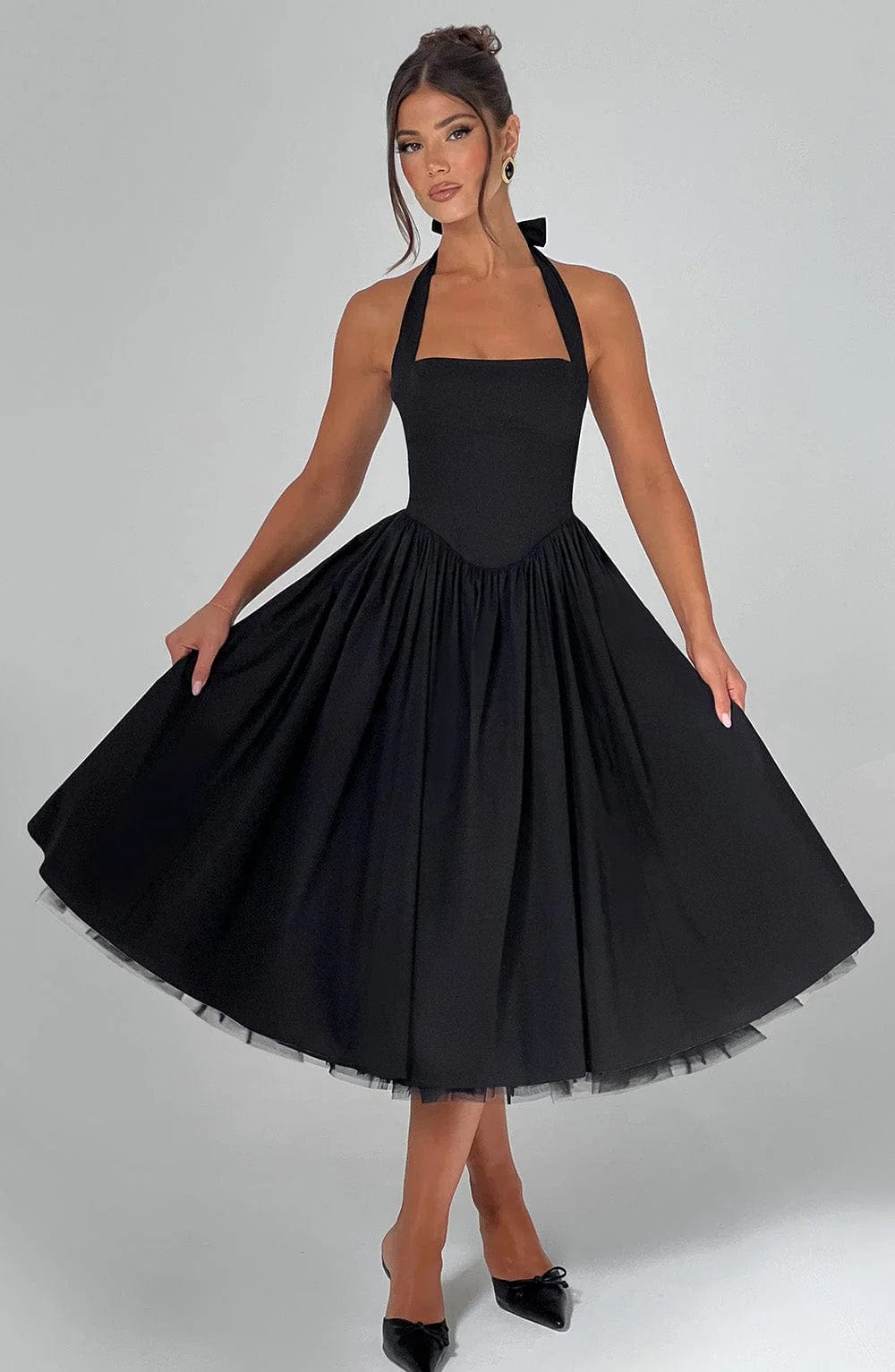 Elena Boned Lace-Up Midi Dress