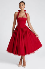 Elena Boned Lace-Up Midi Dress