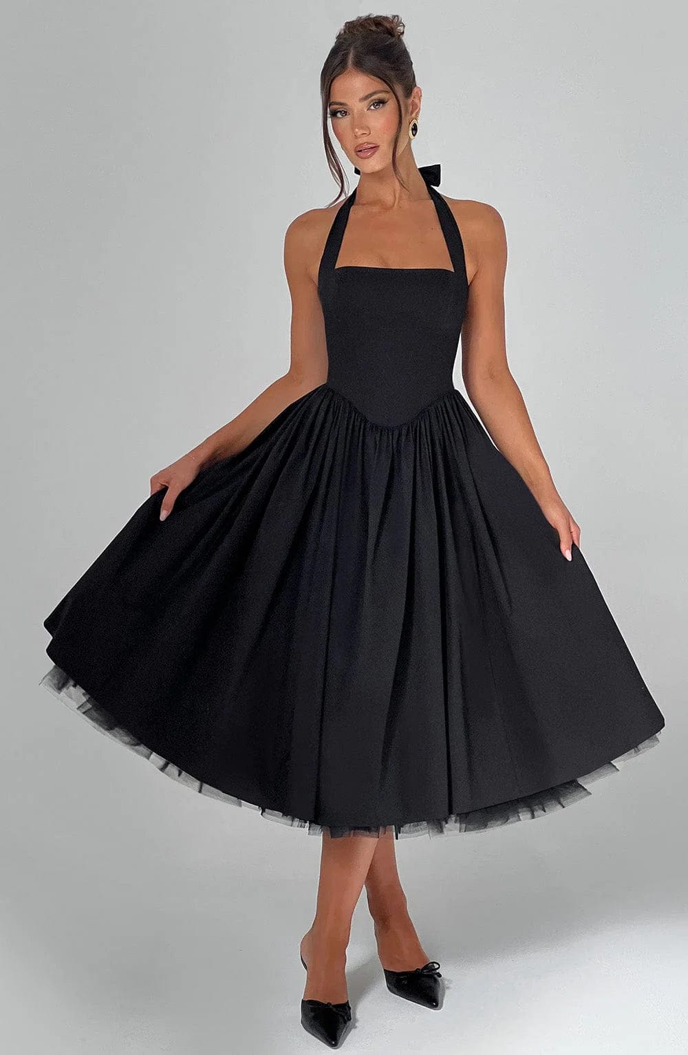 Elena Boned Lace-Up Midi Dress