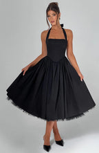 Elena Boned Lace-Up Midi Dress