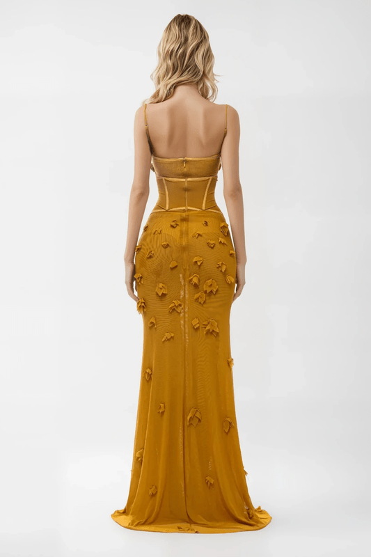 Gloria Mustard Yellow Sleeveless Corset Maxi Dress