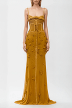 Gloria Mustard Yellow Sleeveless Corset Maxi Dress