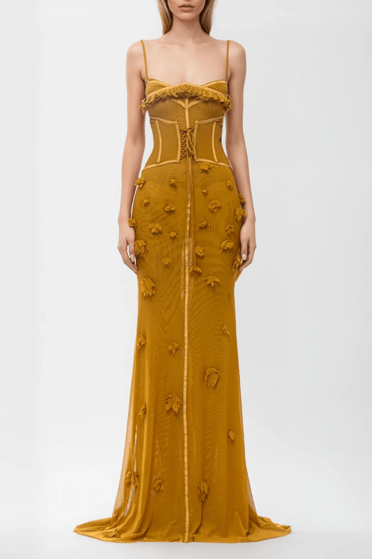 Gloria Mustard Yellow Sleeveless Corset Maxi Dress