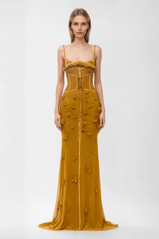 Gloria Mustard Yellow Sleeveless Corset Maxi Dress