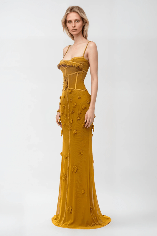 Gloria Mustard Yellow Sleeveless Corset Maxi Dress