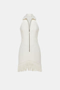 Kendra White Zip-Front Fringe Denim Mini Dress
