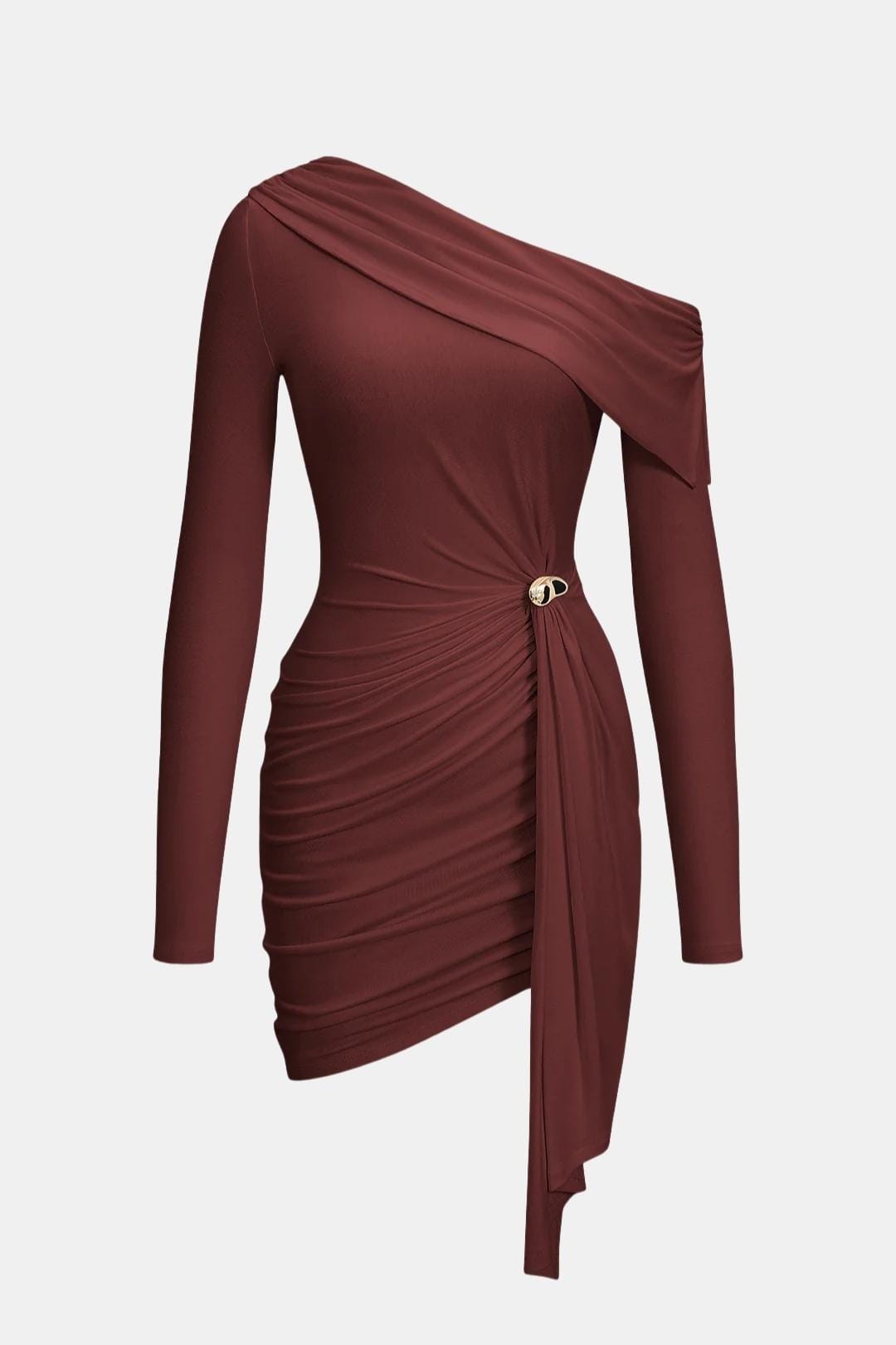Rosalie Metallic Ruched Asymmetric Midi Dress