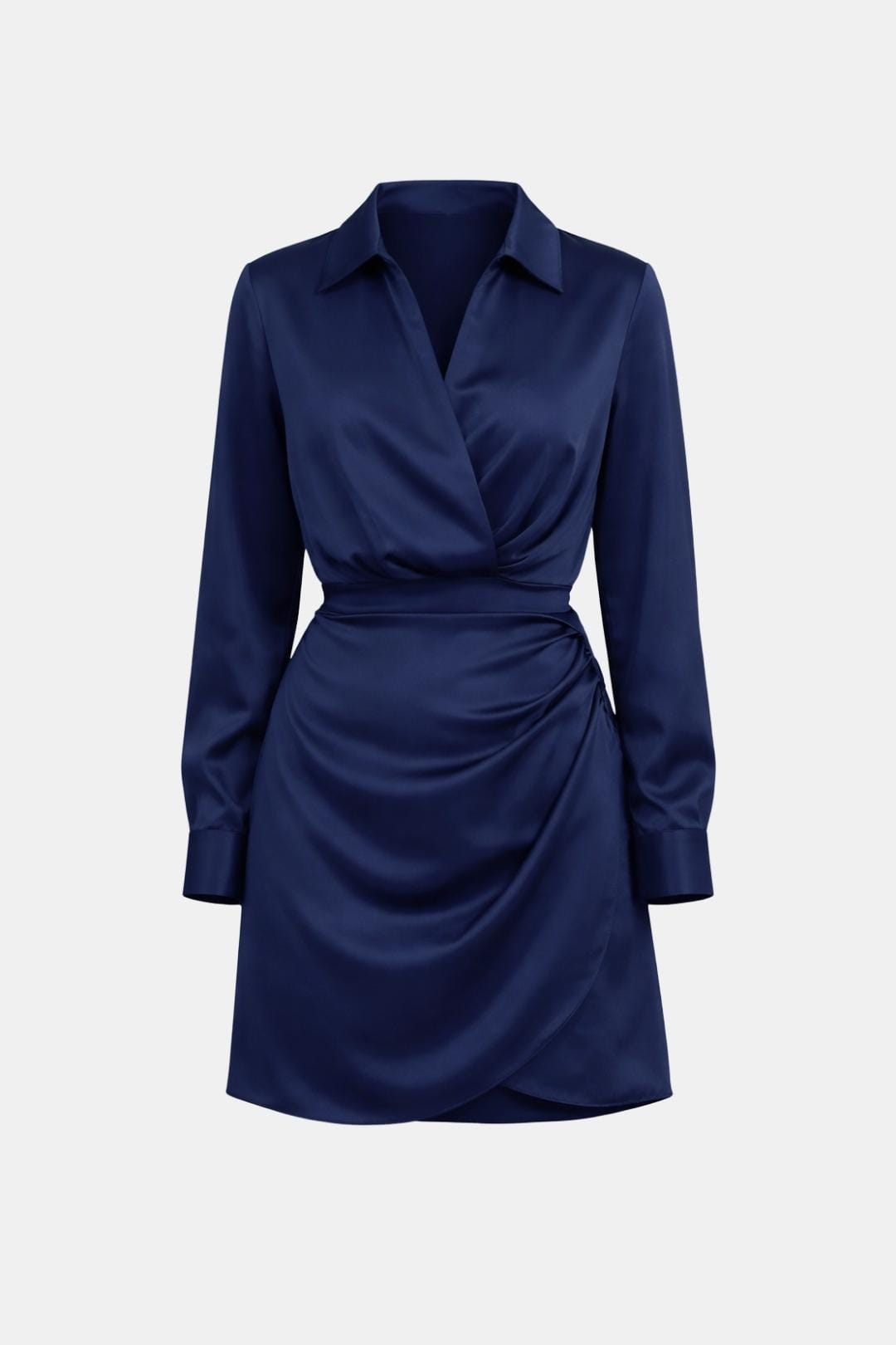 Sophia Navy Blue Satin Shirt-Style Mini Dress